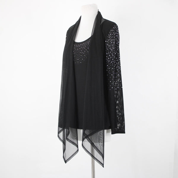 Frank Lyman NEW $312 Sz 8 Black Mesh Rhinestone 2 Pc Polyester Elastane Top
