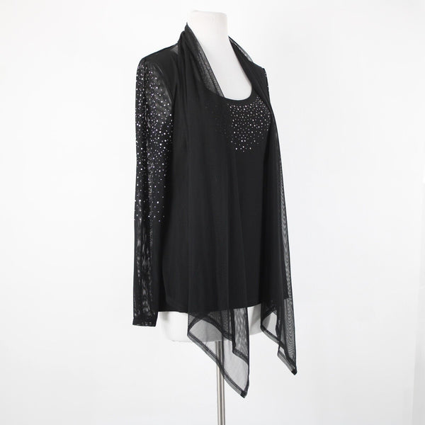 Frank Lyman NEW $312 Sz 8 Black Mesh Rhinestone 2 Pc Polyester Elastane Top