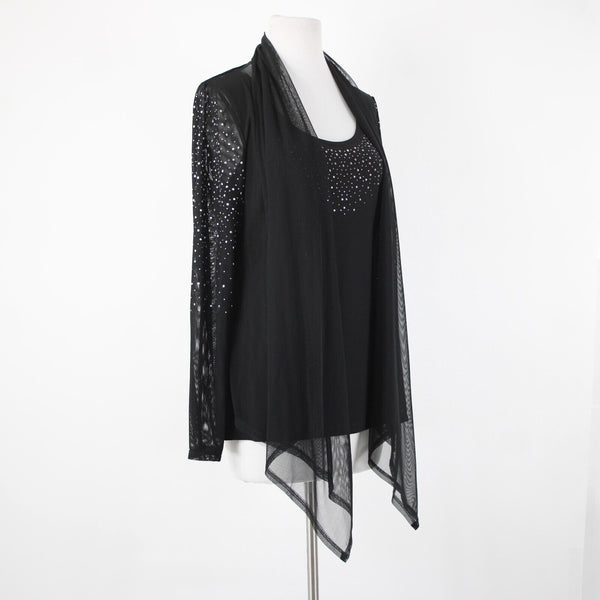 Frank Lyman NEW $312 Sz 8 Black Mesh Rhinestone 2 Pc Polyester Elastane Top