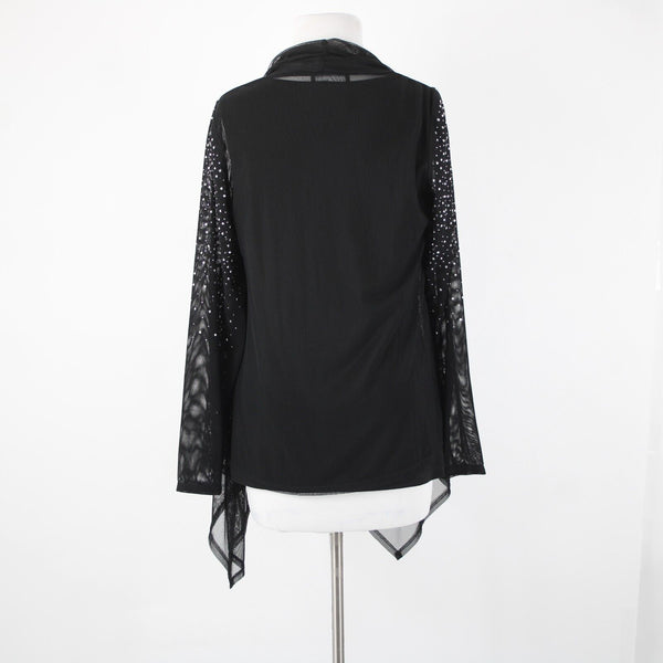Frank Lyman NEW $312 Sz 8 Black Mesh Rhinestone 2 Pc Polyester Elastane Top