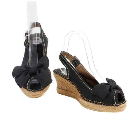 Vidarreta NEW $125 Sz 37 Black Tan Woven Fabric Upper 3" Wedge Heel