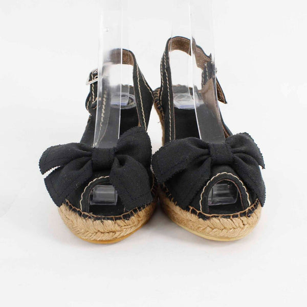 Vidarreta NEW $125 Sz 37 Black Tan Woven Fabric Upper 3" Wedge Heel