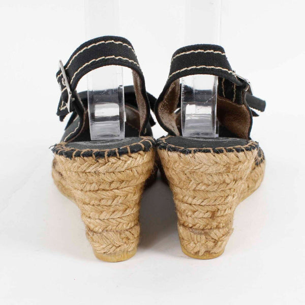 Vidarreta NEW $125 Sz 37 Black Tan Woven Fabric Upper 3" Wedge Heel