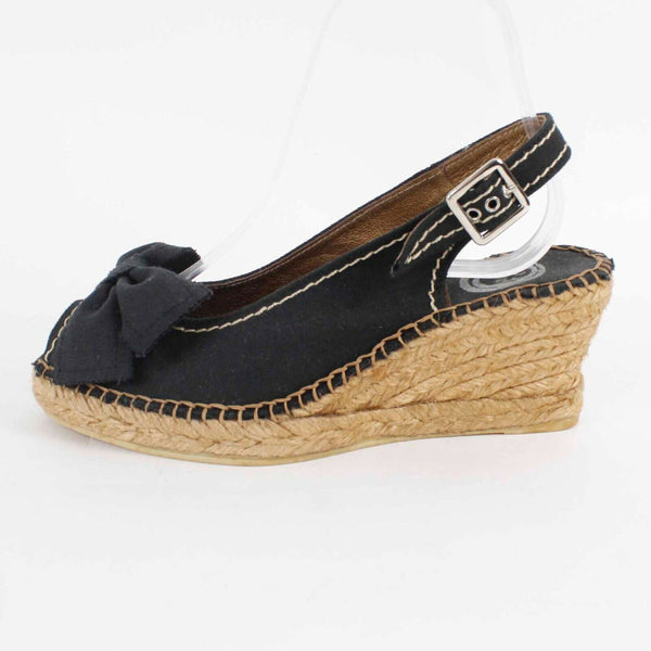 Vidarreta NEW $125 Sz 37 Black Tan Woven Fabric Upper 3" Wedge Heel