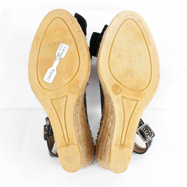 Vidarreta NEW $125 Sz 37 Black Tan Woven Fabric Upper 3" Wedge Heel