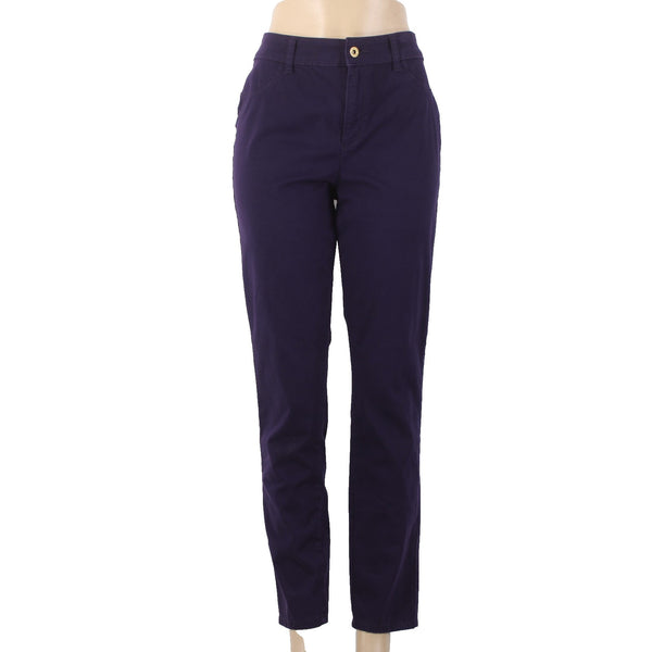 Chicos Pant Sz 1 x 29  Dark Purple Faux Pockets Straight Leg Cotton Spandex Pant