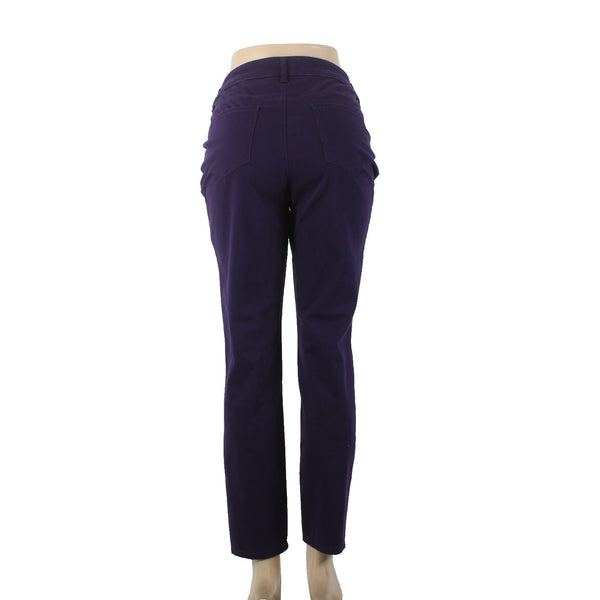 Chicos Pant Sz 1 x 29  Dark Purple Faux Pockets Straight Leg Cotton Spandex Pant
