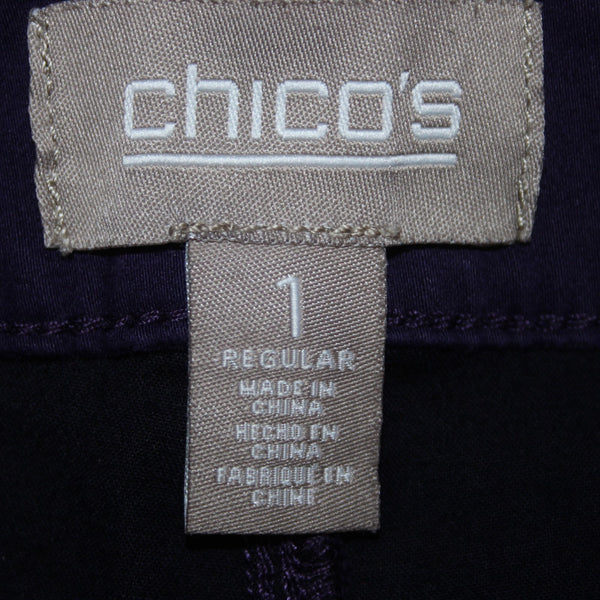 Chicos Pant Sz 1 x 29  Dark Purple Faux Pockets Straight Leg Cotton Spandex Pant