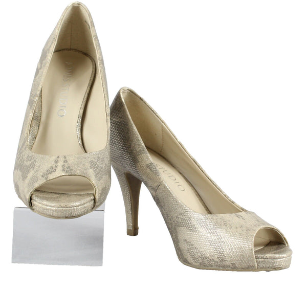 Jones Studio Sz 6.5M Tan Silver Multi Open Toe Manmade 3.5" High Heels