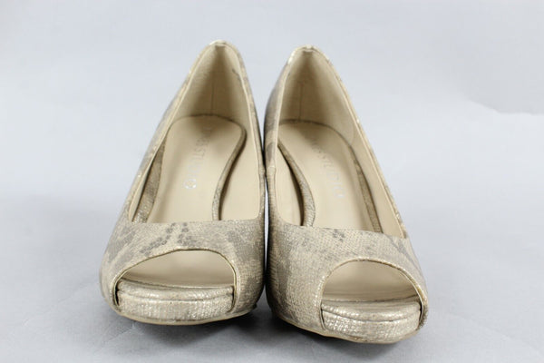 Jones Studio Sz 6.5M Tan Silver Multi Open Toe Manmade 3.5" High Heels