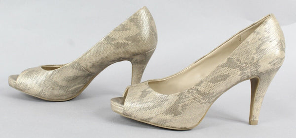 Jones Studio Sz 6.5M Tan Silver Multi Open Toe Manmade 3.5" High Heels