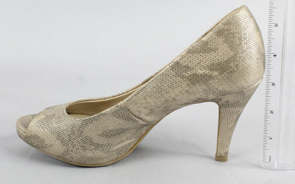 Jones Studio Sz 6.5M Tan Silver Multi Open Toe Manmade 3.5" High Heels
