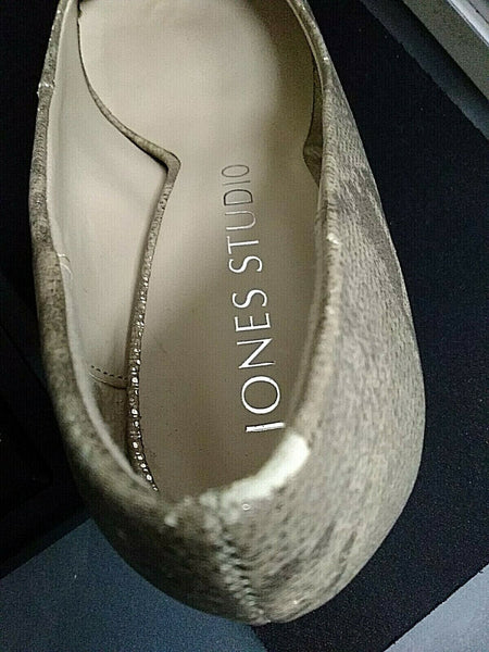 Jones Studio Sz 6.5M Tan Silver Multi Open Toe Manmade 3.5" High Heels
