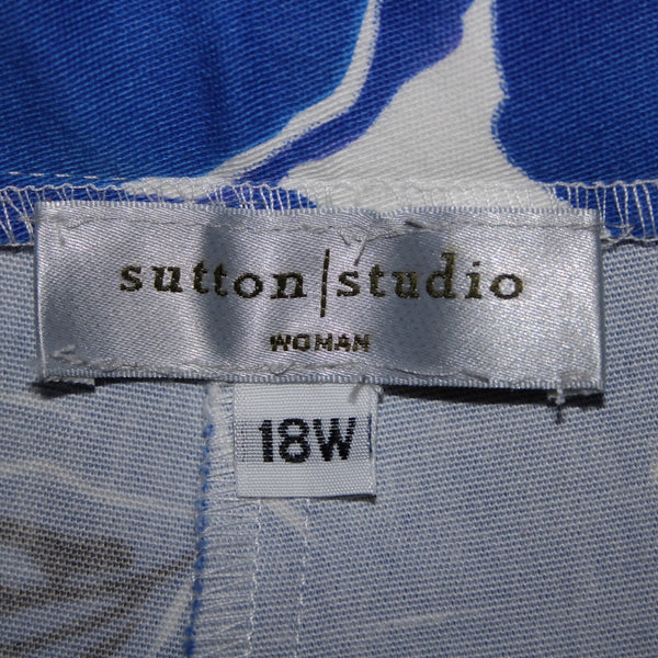 Sutton Studio NEW $79 Sz 18w x 25.5 Blue White Elastic Sides Cotton Lycra Pant