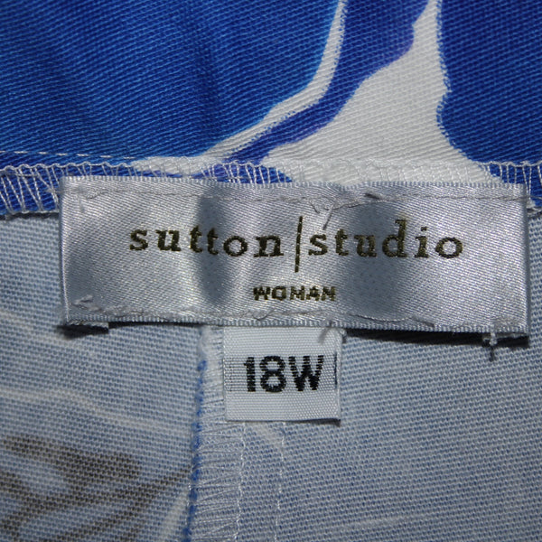 Sutton Studio NEW $79 Sz 18w x 25.5 Blue White Elastic Sides Cotton Lycra Pant