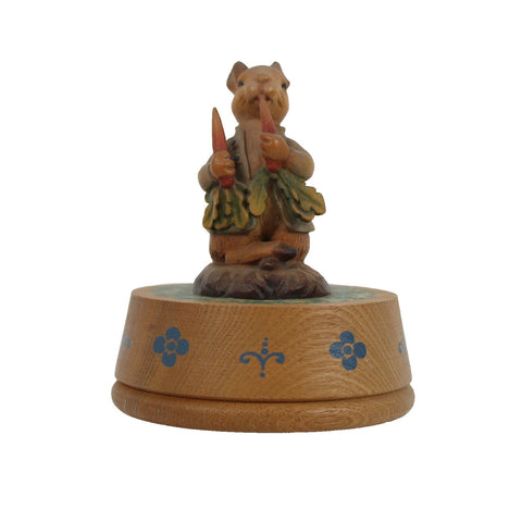 Anri It's A Small World Wood Multi Color Rabbit Eating Carrots 5" Music Figurine