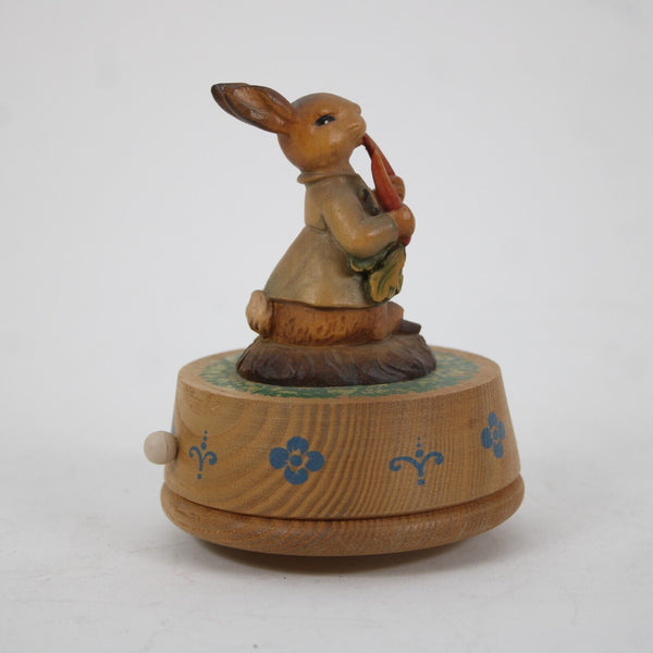Anri It's A Small World Wood Multi Color Rabbit Eating Carrots 5" Music Figurine