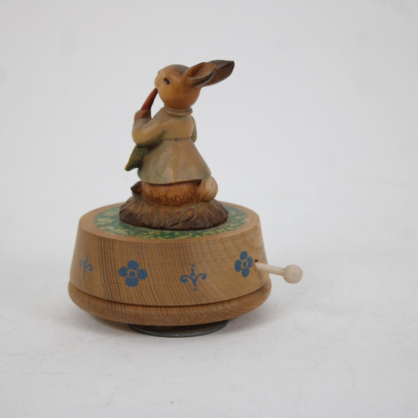 Anri It's A Small World Wood Multi Color Rabbit Eating Carrots 5" Music Figurine
