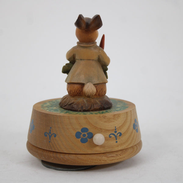 Anri It's A Small World Wood Multi Color Rabbit Eating Carrots 5" Music Figurine