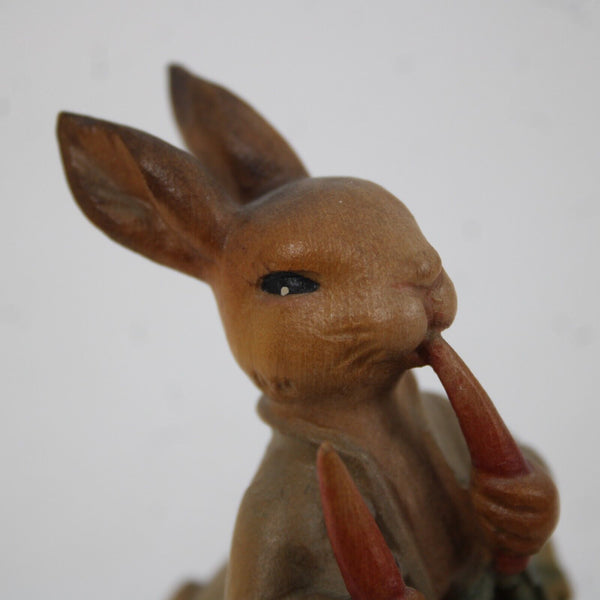 Anri It's A Small World Wood Multi Color Rabbit Eating Carrots 5" Music Figurine