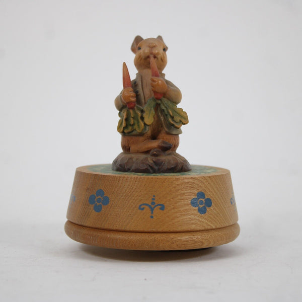 Anri It's A Small World Wood Multi Color Rabbit Eating Carrots 5" Music Figurine