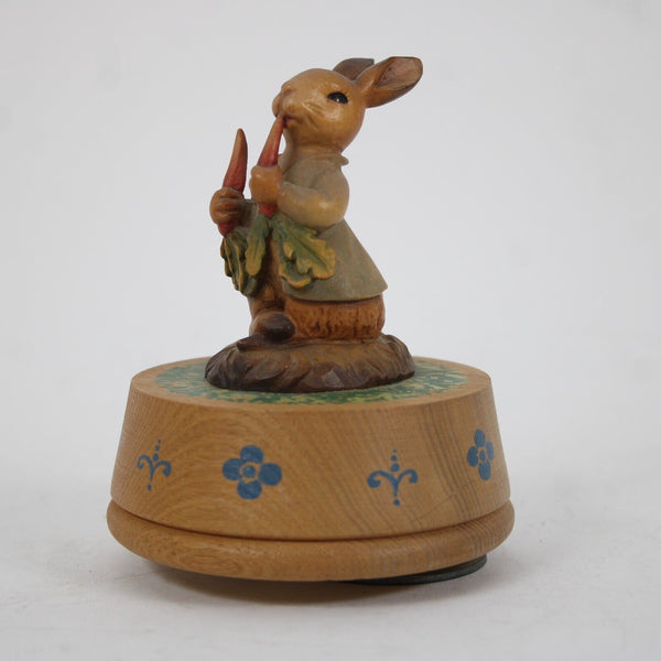 Anri It's A Small World Wood Multi Color Rabbit Eating Carrots 5" Music Figurine