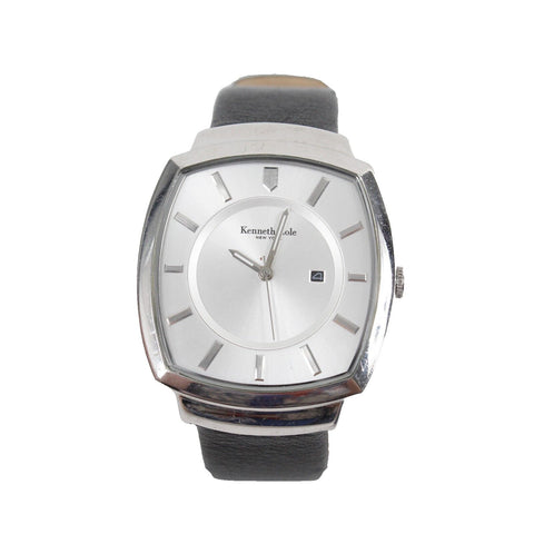 Kenneth Cole NY Sz 9in Black Leather Band Stainless Steel U-54-03-KC11993 Watch