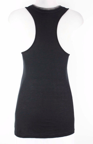 Elle Sz XS Black Racer Back Tulle Sequin Beaded Bib Pima Cotton Blend Top