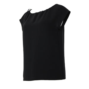 'S Max Mara Sz 4 Black Drawstring Neckline Triacetate Polyester Cap Sleeve Top