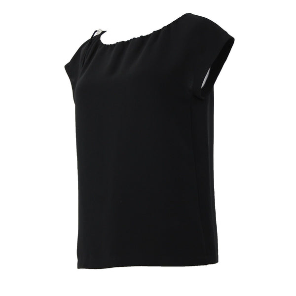 'S Max Mara Sz 4 Black Drawstring Neckline Triacetate Polyester Cap Sleeve Top