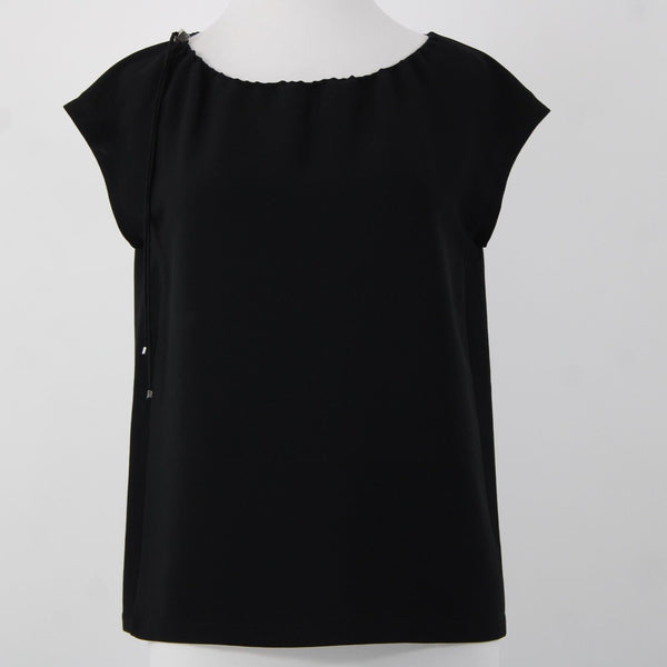 'S Max Mara Sz 4 Black Drawstring Neckline Triacetate Polyester Cap Sleeve Top