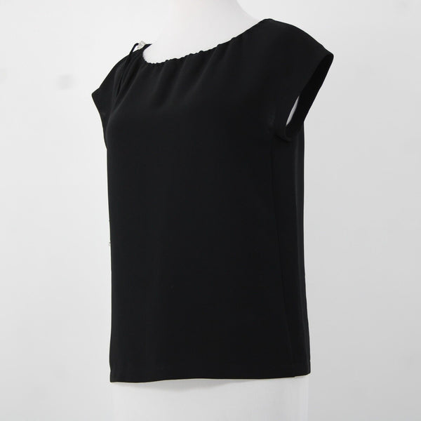 'S Max Mara Sz 4 Black Drawstring Neckline Triacetate Polyester Cap Sleeve Top