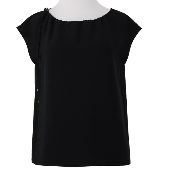 'S Max Mara Sz 4 Black Drawstring Neckline Triacetate Polyester Cap Sleeve Top