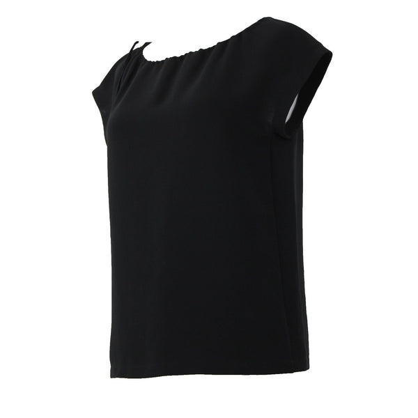 'S Max Mara Sz 4 Black Drawstring Neckline Triacetate Polyester Cap Sleeve Top