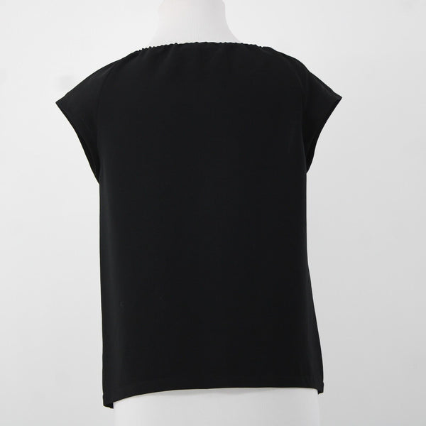 'S Max Mara Sz 4 Black Drawstring Neckline Triacetate Polyester Cap Sleeve Top