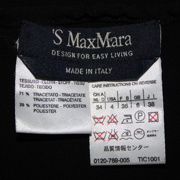 'S Max Mara Sz 4 Black Drawstring Neckline Triacetate Polyester Cap Sleeve Top