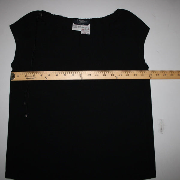 'S Max Mara Sz 4 Black Drawstring Neckline Triacetate Polyester Cap Sleeve Top