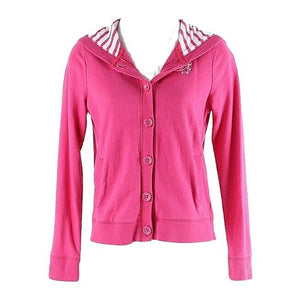 Gap Kids Sz XL 12 Pink White Striped Hooded Cotton French Terry Jacket