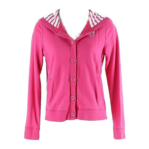 Gap Kids Sz XL 12 Pink White Striped Hooded Cotton French Terry Jacket