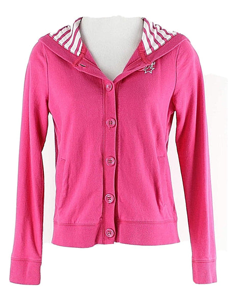 Gap Kids Sz XL 12 Pink White Striped Hooded Cotton French Terry Jacket