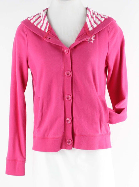 Gap Kids Sz XL 12 Pink White Striped Hooded Cotton French Terry Jacket