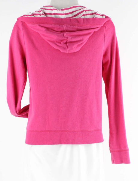 Gap Kids Sz XL 12 Pink White Striped Hooded Cotton French Terry Jacket