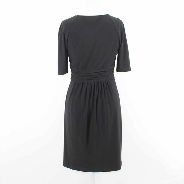 Jones New York Sz 6 Black Lined Ruch Waist Buckle V Neck Poly Blend Dress