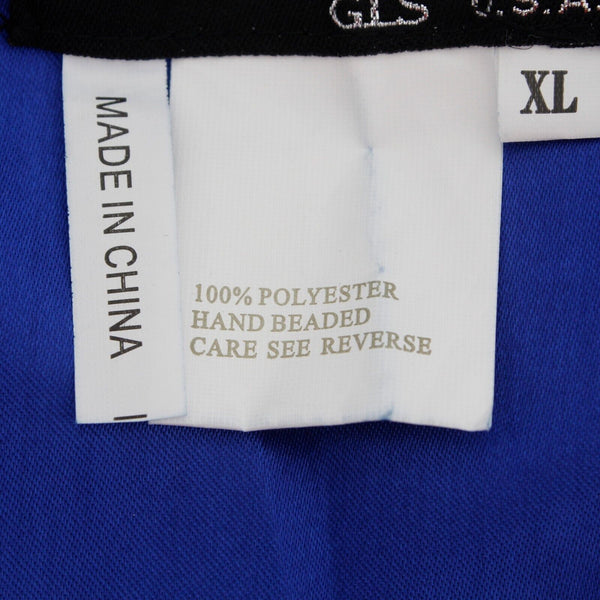 FabuLuxe NEW Sz XL Blue Beaded One Shoulder Lined Long Poly Tulle Accent Dress