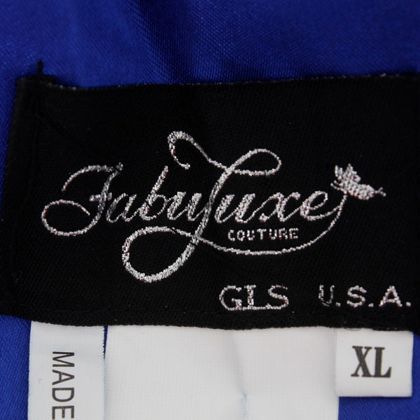 FabuLuxe NEW Sz XL Blue Beaded One Shoulder Lined Long Poly Tulle Accent Dress