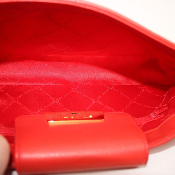 St John Logo 12 x 7 x 2.5 Red Gold Hardware Leather Evening Shoulder Purse