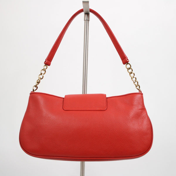 St John Logo 12 x 7 x 2.5 Red Gold Hardware Leather Evening Shoulder Purse