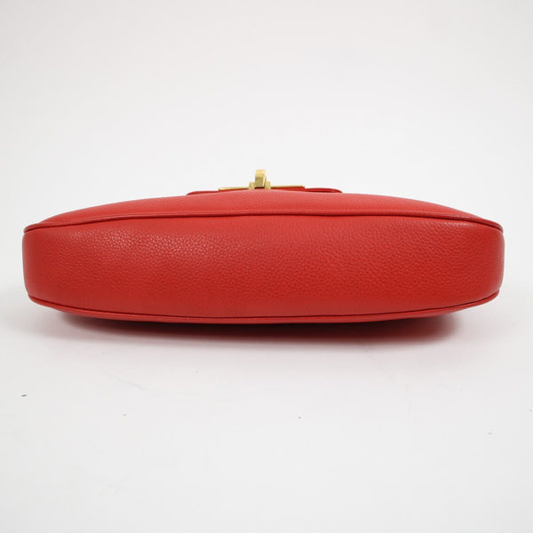 St John Logo 12 x 7 x 2.5 Red Gold Hardware Leather Evening Shoulder Purse