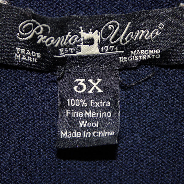 Pronto Uomo Sz 3X Navy Blue V Neck 100% Extra Fine Merino Wool Sweater Vest