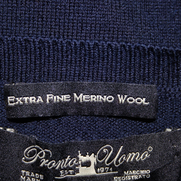 Pronto Uomo Sz 3X Navy Blue V Neck 100% Extra Fine Merino Wool Sweater Vest